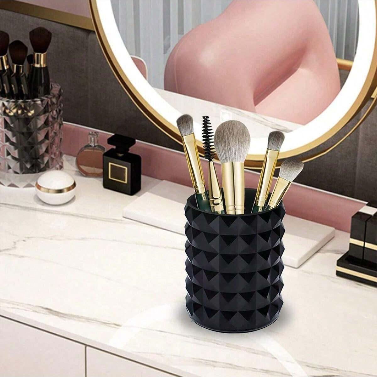 Drill Pattern Diamond Makeup Brush Storage Bucket Pen Holder, Transparent Multi-Functional Container for Eyeshadow Brushes & Water Cup, Desktop Storage Box, Makeup Cosmetic Organizer