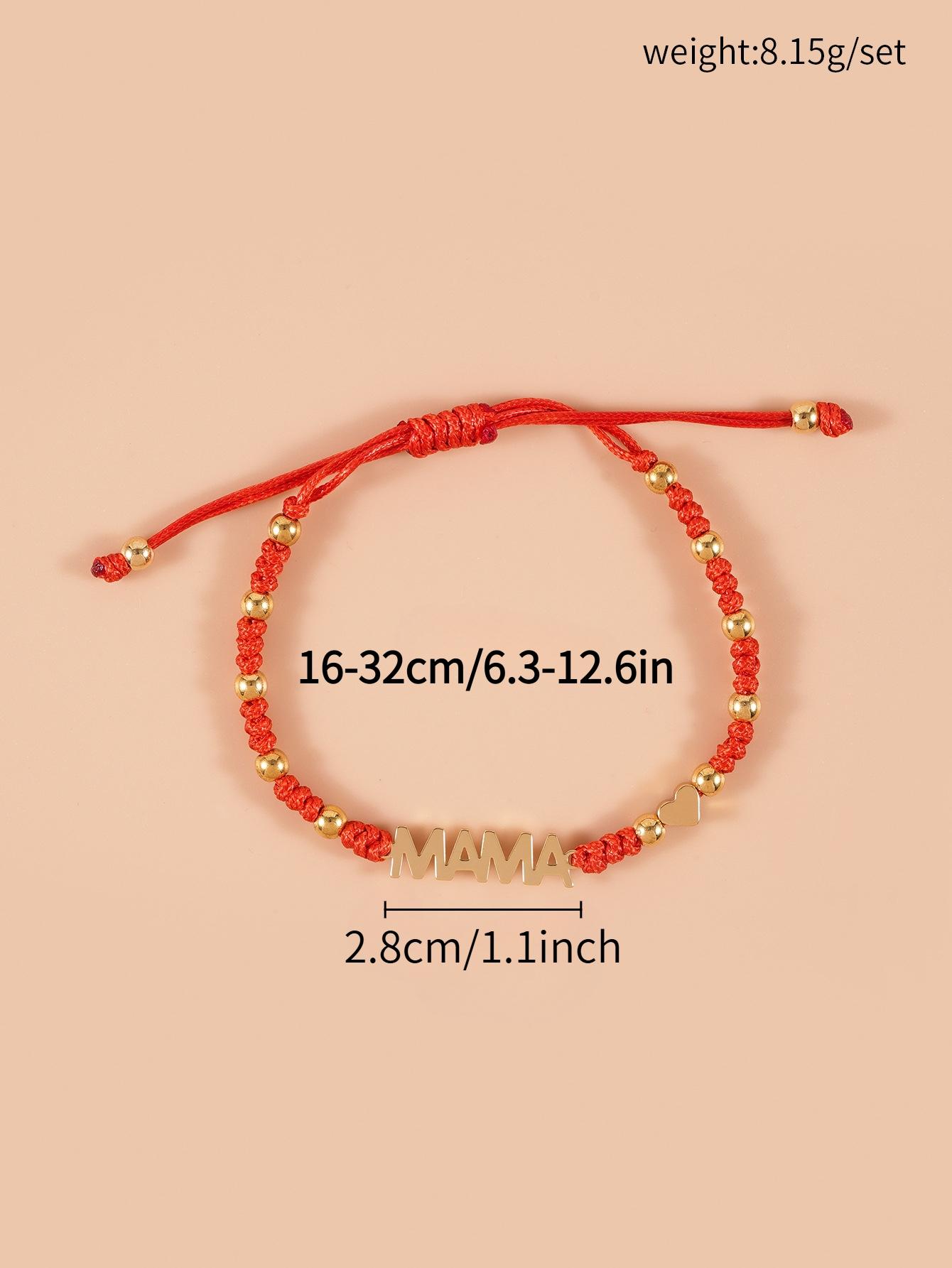 A handmade string bracelet with English letters for your mother. Comes with a card bearing a blessing.