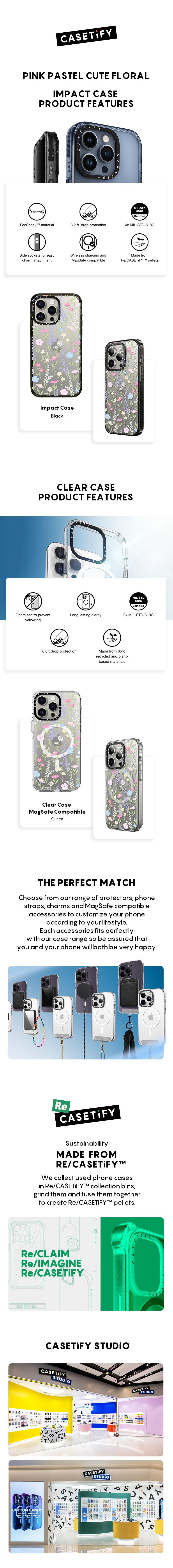 CASETiFY pink pastel cute floral iPhone 16/15/14 Series Phone Case Impact / MagSafe Clear - Black / Clear