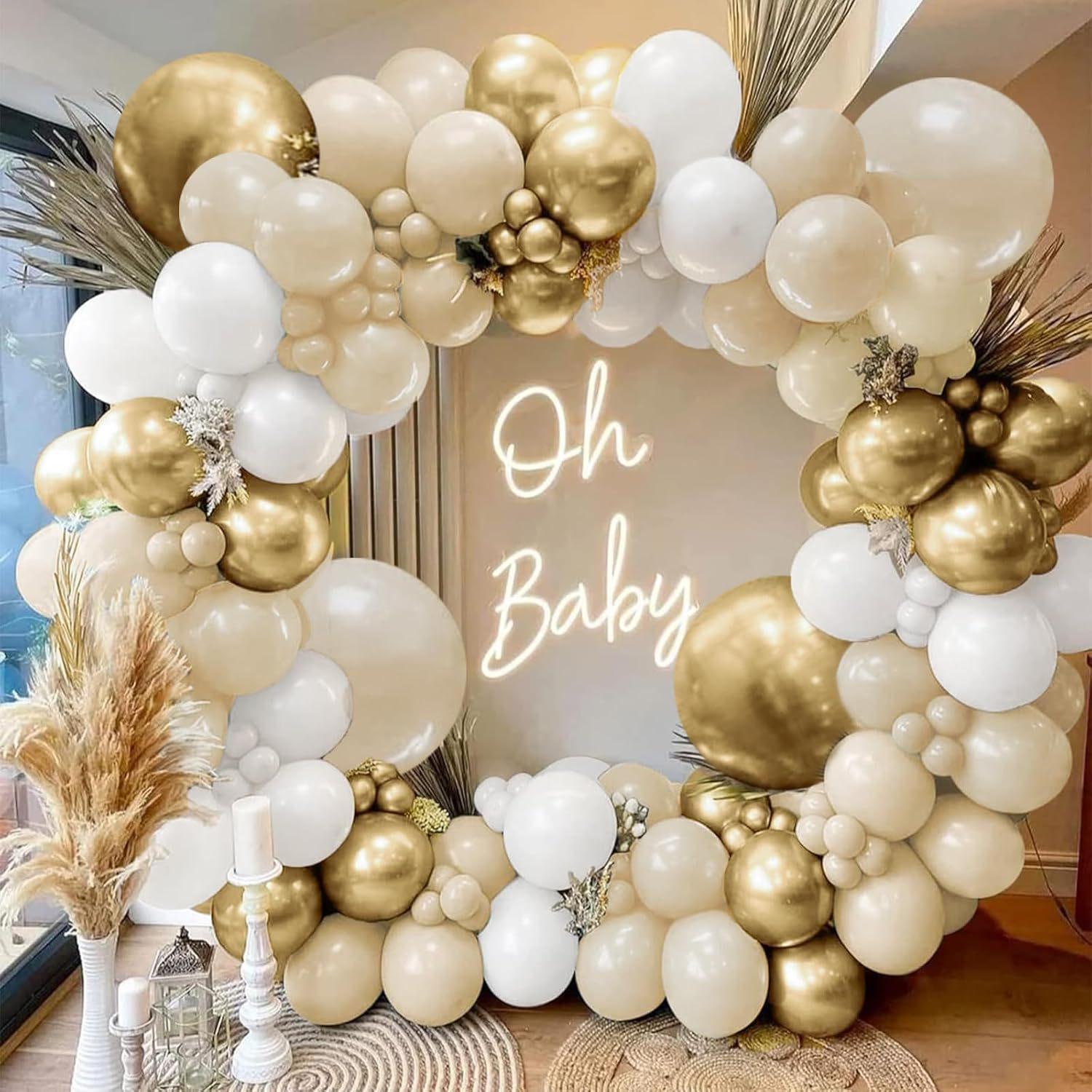 Boho Nude Beige Balloon Arch Kit - Neutral Bohemian DIY Easy Setup Garland Set for Wedding, Bridal Shower Photo Backdrop, Elegant Party Supplies