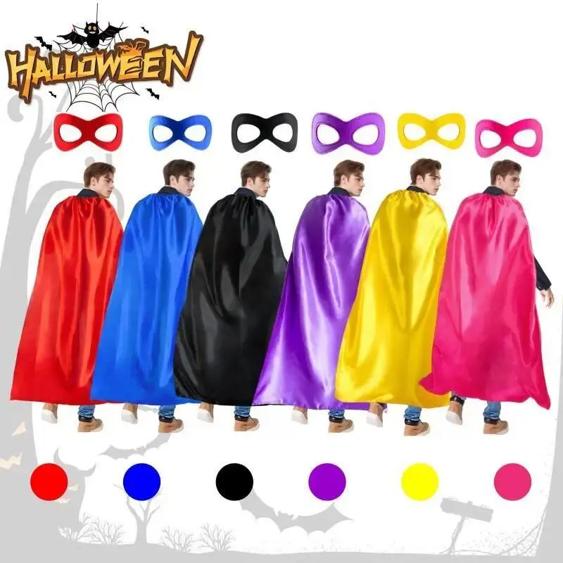 Adult Halloween Cloak Costume Set 6 Color Options Drawstring Tied Cape Mask Party Cosplay Outfit for Men Women 140x90cm Dress Up