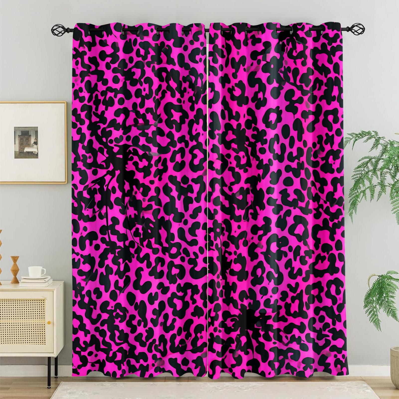 2Pcs Gradient Colorful Leopard Print Curtains, Fashion Atmosphere Design, Breathable Shading Fade Resistant, Perfect for Youth Home Bedroom