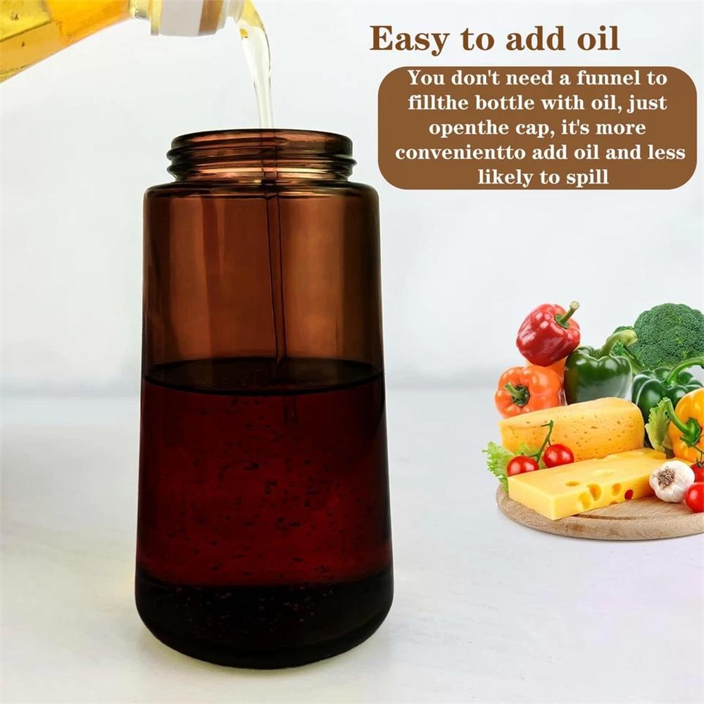 Two-in-one glass oil distributor and sprayer - 16-ounce leak-proof olive oil spray bottle, suitable for cooking, air fryers, grilling, baking and salad making, brown bottle