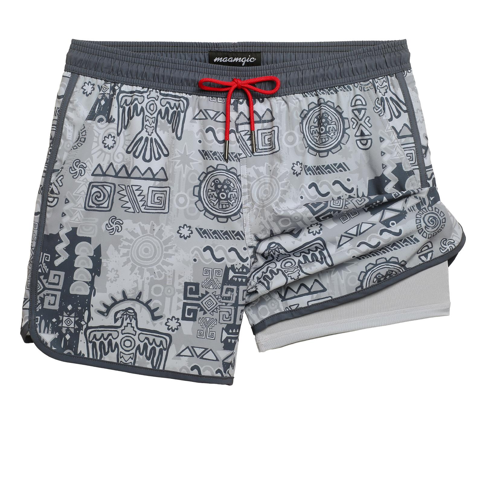 Vintage Dragon Orange 4.5" Swim Trunks - Comfortable Fit, Authentic Design with Classic Dragon Pattern, Elastic Waistband with Drawcord, Pockets Swimming Shorts Men Beach