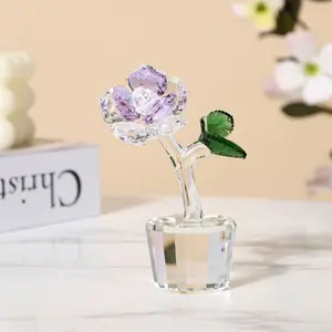 Crystal Flower Gift, Plant Shape Home Decor, Crystal Rose Desktop Ornament, Party Gift, Christmas, Easter, Thanksgiving, Valentine's Day, Birthday, Student Gift