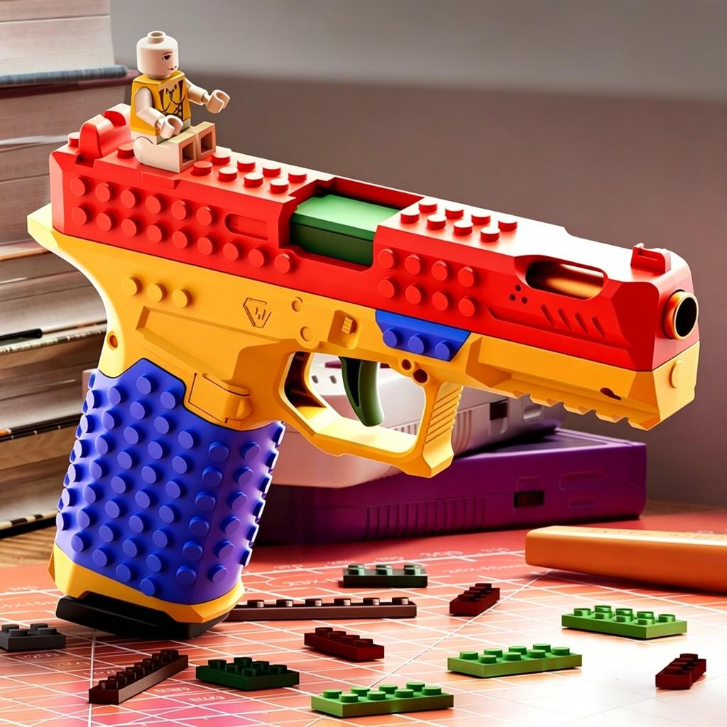 Sig17 Style DIY Block Blaster, Shell Ejecting Soft Dart Toy, Manual Cycle Action, Stem Science Educational Model Toy for Kids