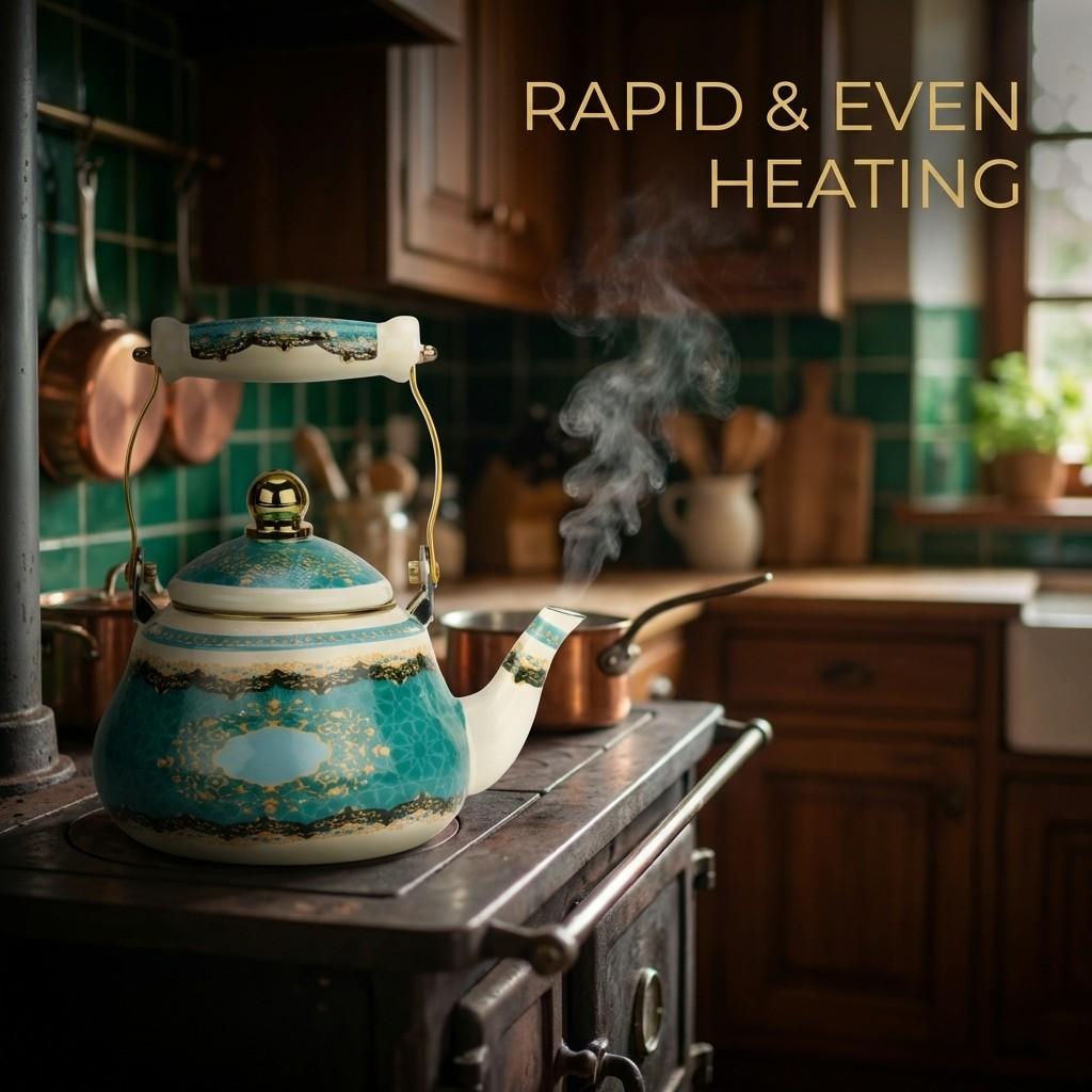 Enamel Tea Kettle with Ceramic Handle, Floral Design, 1.5L-2.5L Capacity, Suitable for Stove & Electric Cooker, Home & Outdoor Use