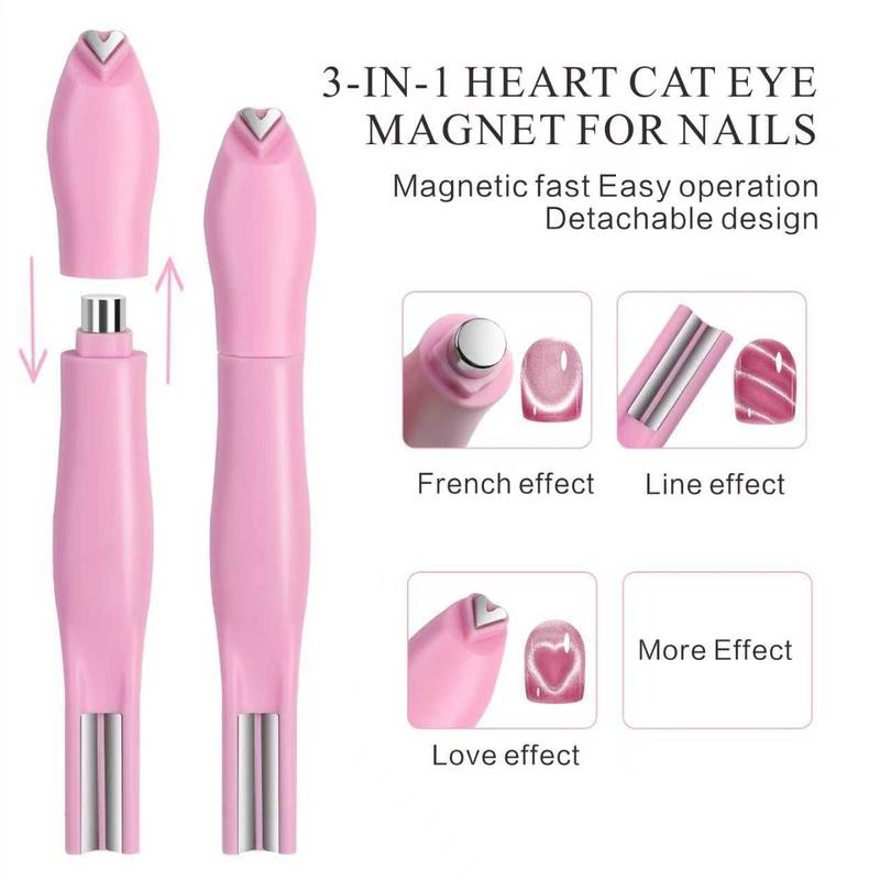 1-piece 3-in-1 Cat Eye Magnet - Heart Moon Pattern Design, Pink/Green/Blue, Durable Plastic with Magnet, Odorless Gel Polisher, Metallic Texture, Creative Heart-Shape Handle Nail Art Kit, Professional & DIY Nail Tools, Holiday haul-Christmas gift