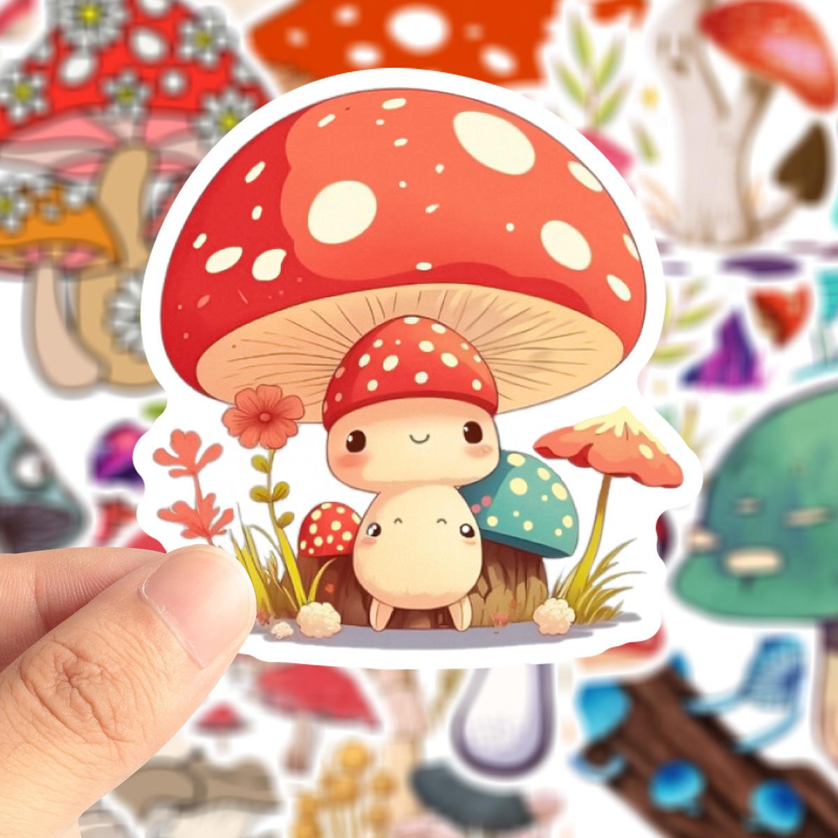 50Pcs Kawaii Mushroom Stickers Aesthetic Mushroom DIY Sticker Scrapbooking Phone Luggage Skateboard Waterproof Decals