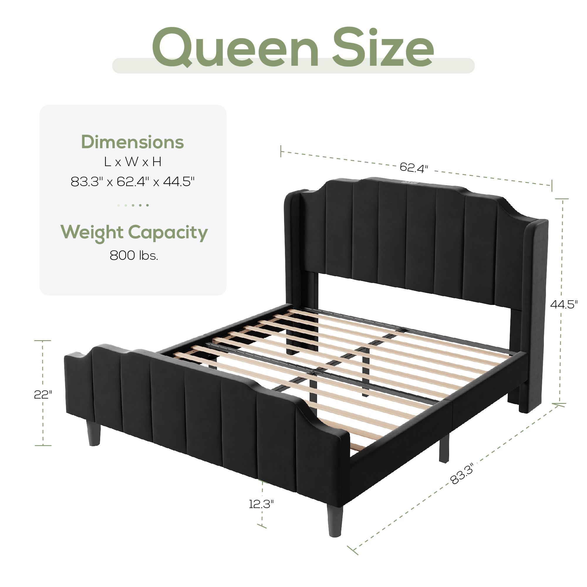 MUTICOR Upholstered Bed Frame with Power Outlets,Full/King/Queen Bed Frame, Velvet Classic Headboard & Footboard, No Box Spring Needed,Solid Wood Slats#TikTokShopBlackFriday #ChristmasGifts