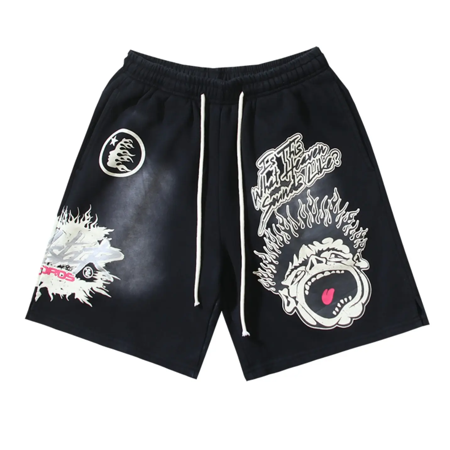 Hellstar Men's Summer Casual Printed Shorts—trendy streetwear style and a summer essential, perfect for creating casual outfits and back-to-school looks. Loose-fit shorts.TikTok fashion