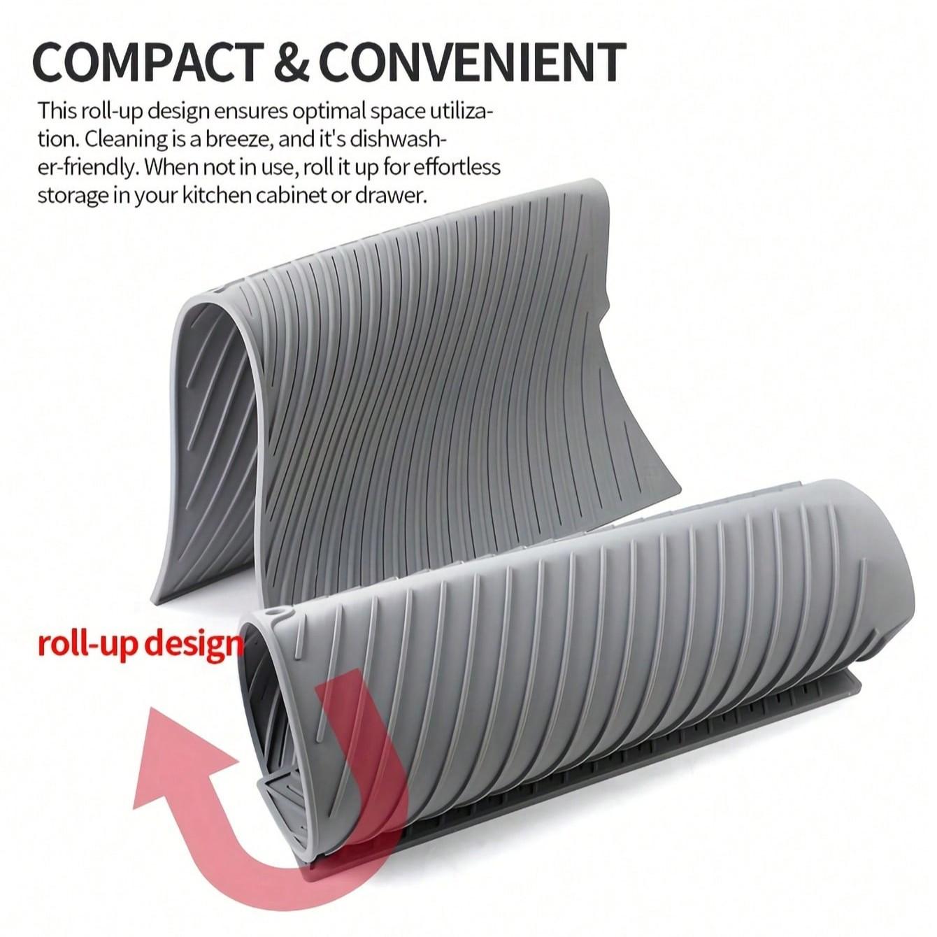 1pc Multifunctional Silicone Kitchen Drain Mat - Non-Slip, Quick-Dry, Heat-Resistant Dish Drying Mat with Water-Control Design, Grey - Ideal for Countertop, Bar & Sink Use