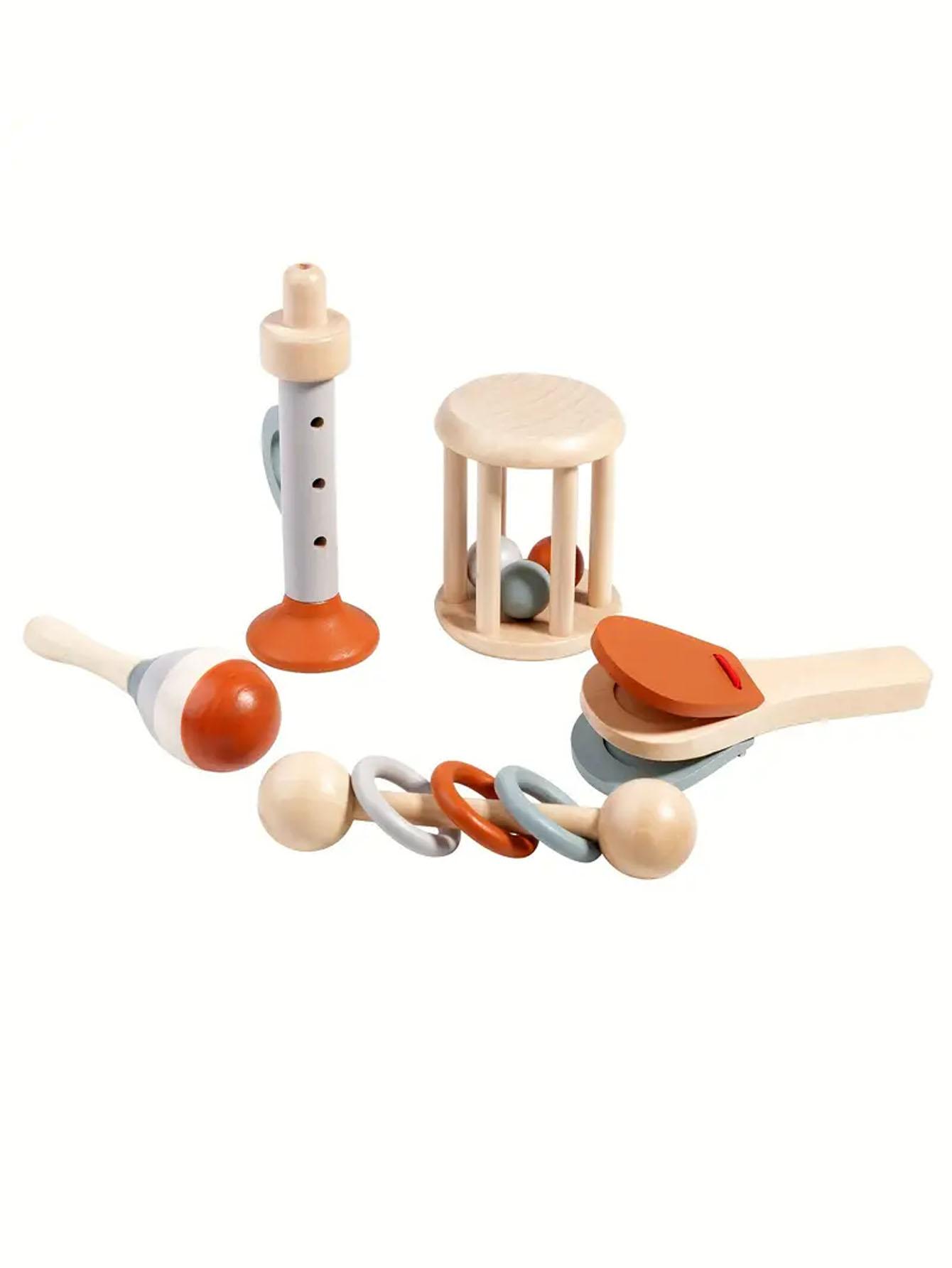 Montessori Percussion Instrument Set, 5-Piece Wooden Toddler Music Toys, Educational Music Learning Resources