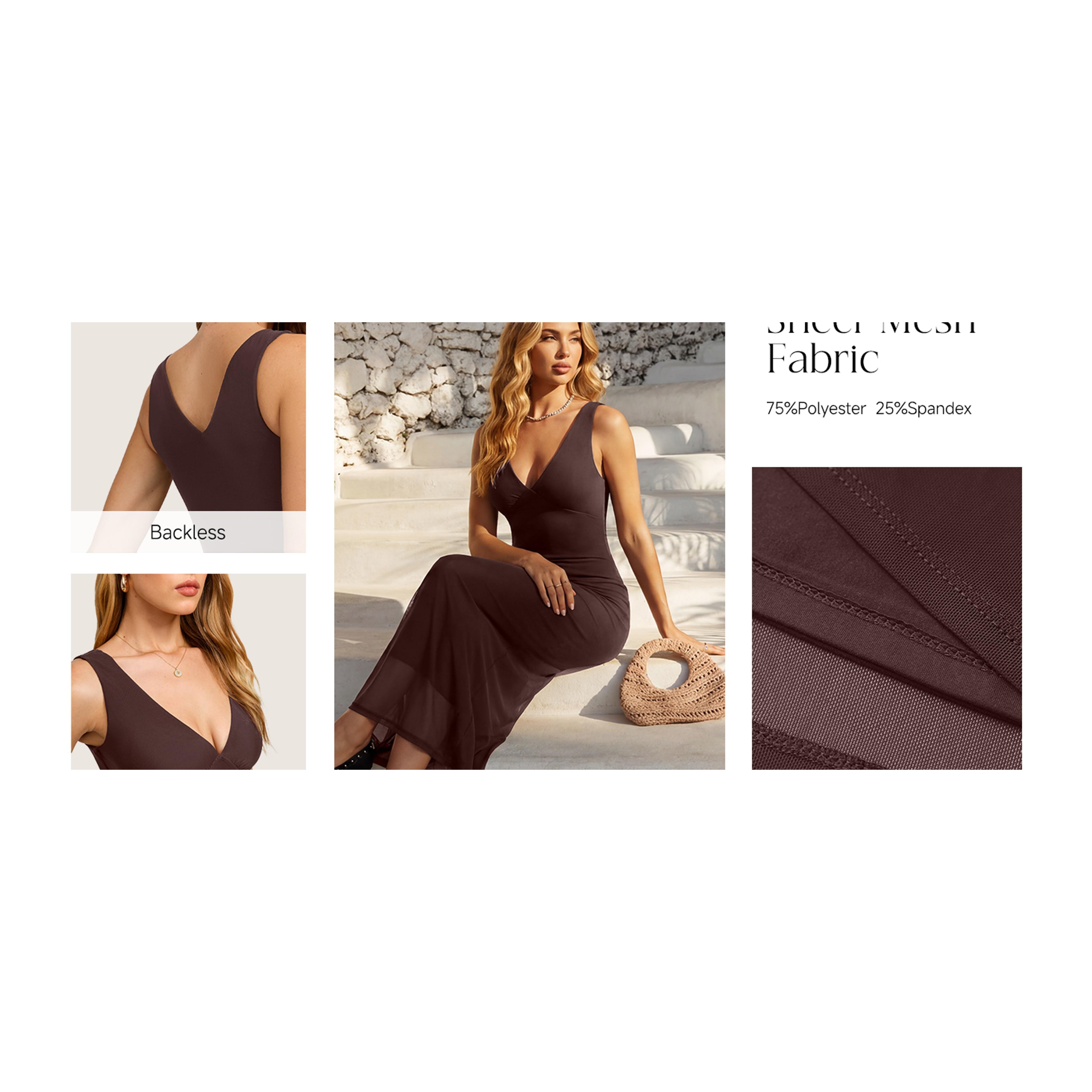 Women's Summer V-Neck Sleeveless Slim Mesh Bodycon Maxi Dress with Matching Shawl - Sexy Party Wedding Guest Womens Dress, Classy Sheer Flared Metallic Elegant Formal Evening Style (Pairs with Shoes)