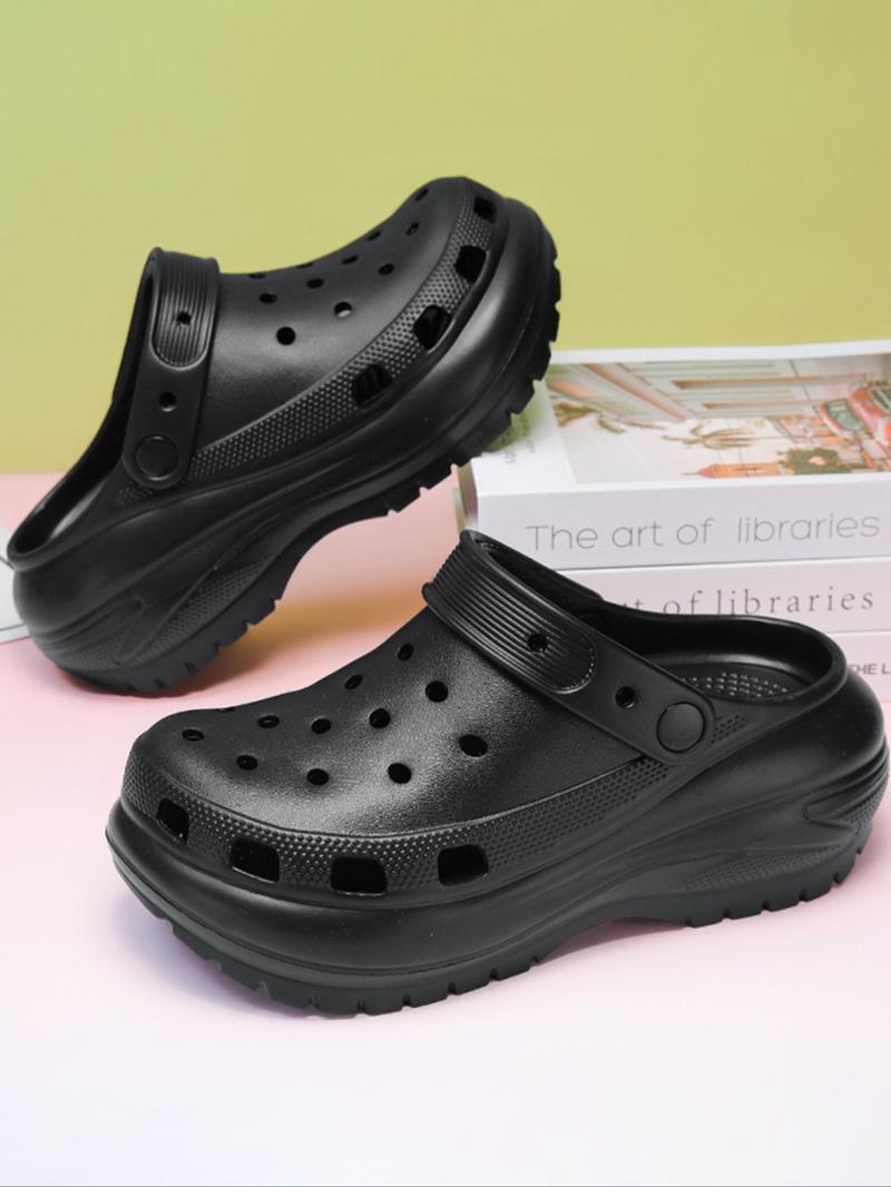 Women's Black Color Platform Slides, Casual Comfortable Home Slippers, Eva Beach Slippers, Non-slip Soft Slipper Shoes for Indoor & Outdoor Wear, Footwear