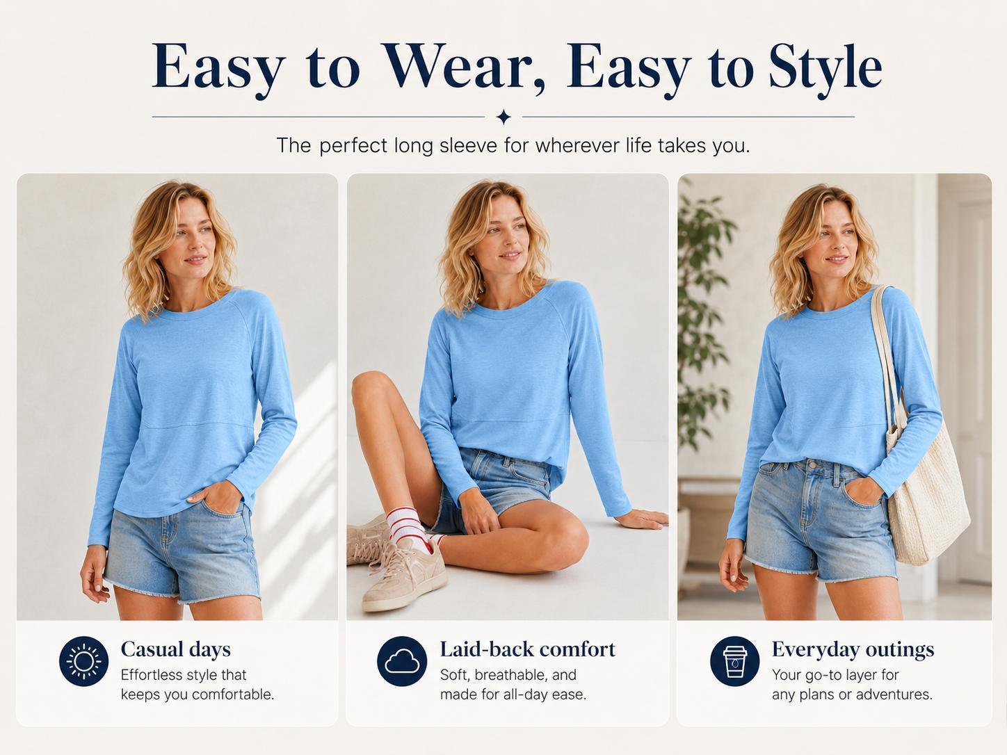 Imily Bela Women's Fall Casual Crewneck Long Sleeve T-Shirts Solid Color Loose Fit Cute Basic Flowy Tops Tees Blouses