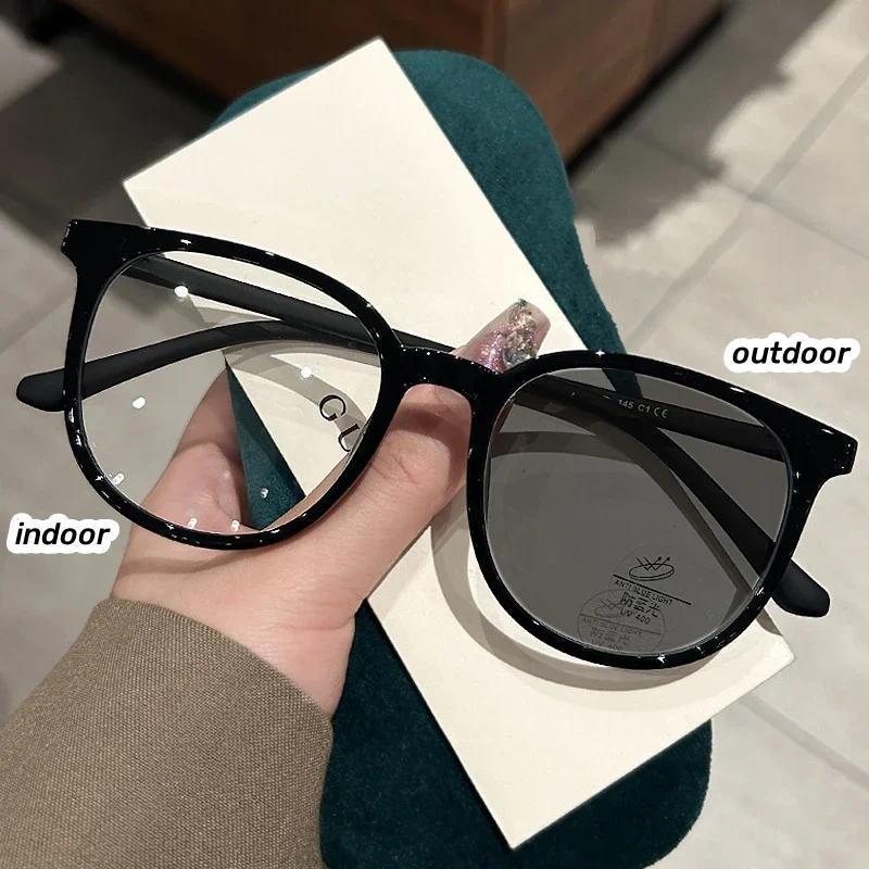 Fashion Intelligent Photochromic Glasses Men Women Color Changing Myopia Eyeglasses Unisex Round Travel Sunglasses 0-1.0-4.0