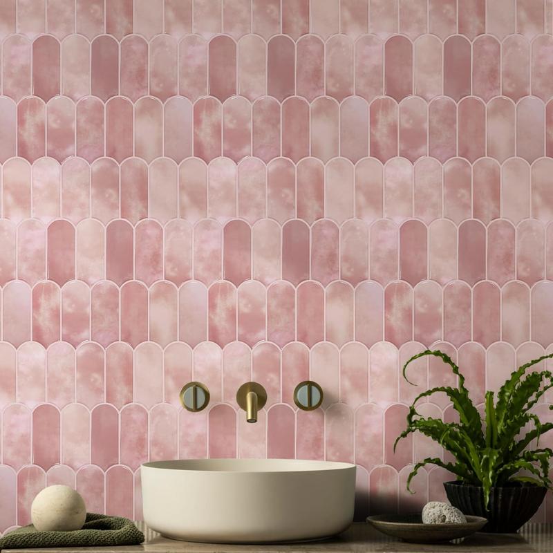 Vamos Tile 10-Sheet Backsplash Peel and Stick Tile, Pink Self Adhesive Vinyl Wall Tiles, Stick on Backsplash for Kitchen, Bathroom,RV (Thicker Design)