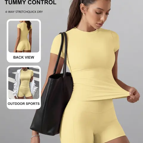 Women's Plain Color Set, Basic Versatile T-Shirt Top, Fashion Multi-Purpose High Waist Sporty Shorts, Yoga Fitness Clothing, Date Night Wear