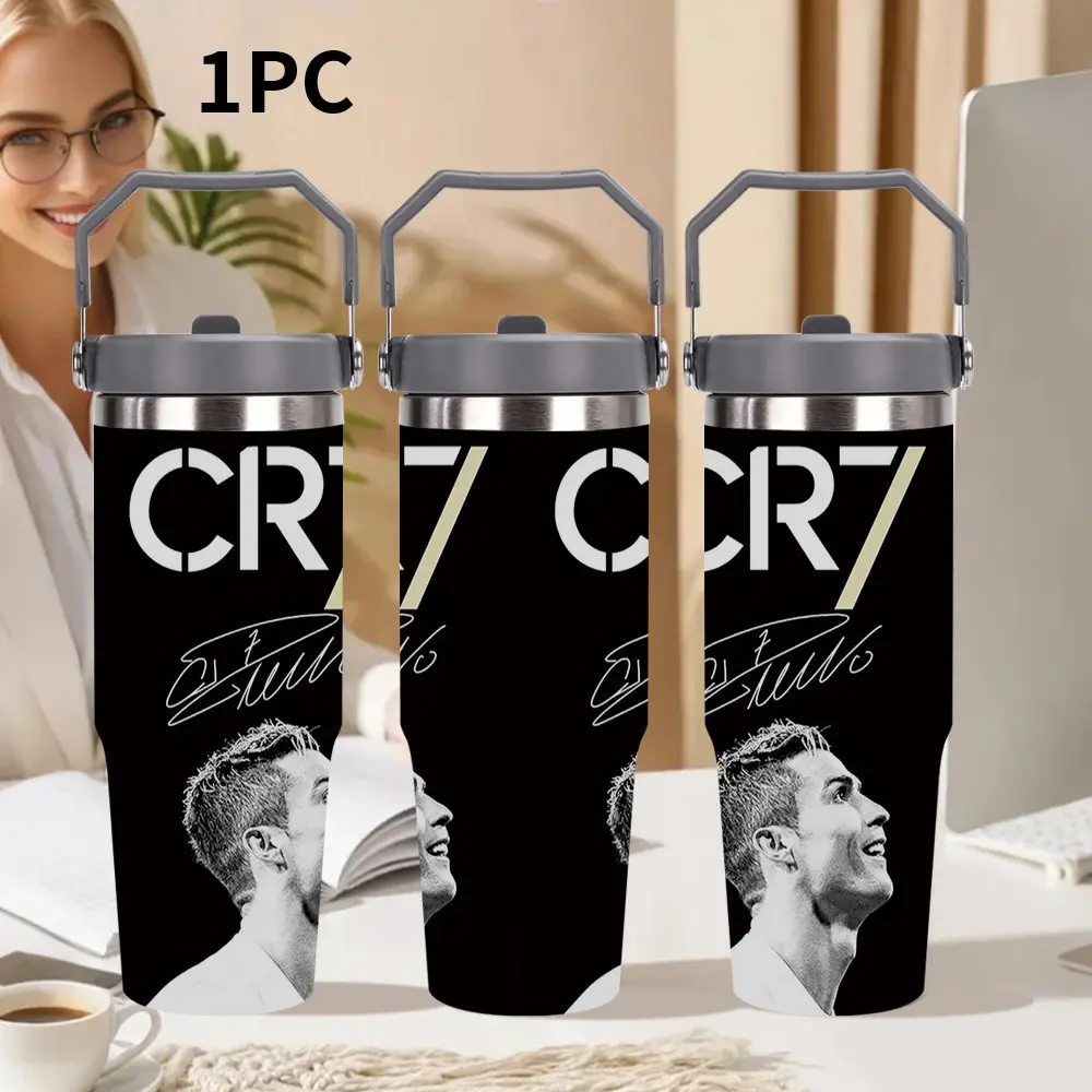 1pc 30oz/20oz Cristiano Ronaldo Print Stainless Steel Insulated Tumbler with Lid, Perfect Gift for Mom, Dad, Sister - Keeps Drinks Hot or Cold, ideal gift for friends who love football.