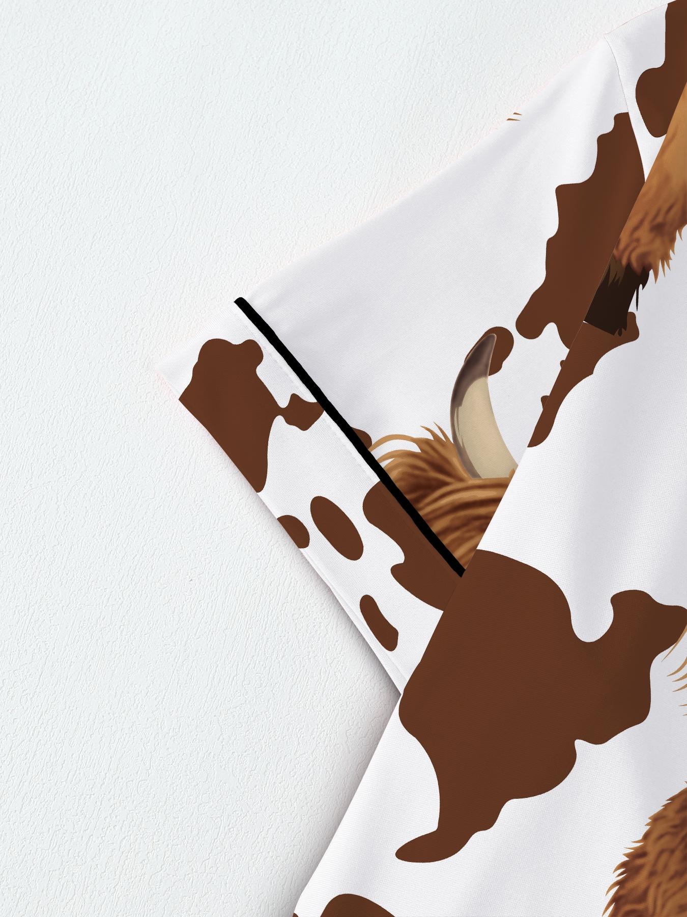 Valentine's Day Women's Sleepwear Pajama Loungewear Set, Comfortable Cute Elastic Highland Cow Milk Cow Pattern Shirt and Pants Two-Piece Suit