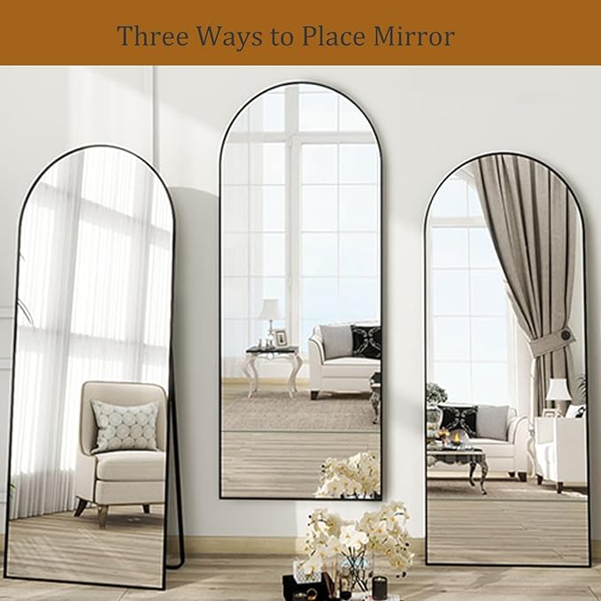 64"x21" Arch Floor Mirror, Full Length Mirror Wall Mirror Hanging or Leaning Arched-Top Full Body Mirror with Stand for Bedroom, Dressing Room, Black