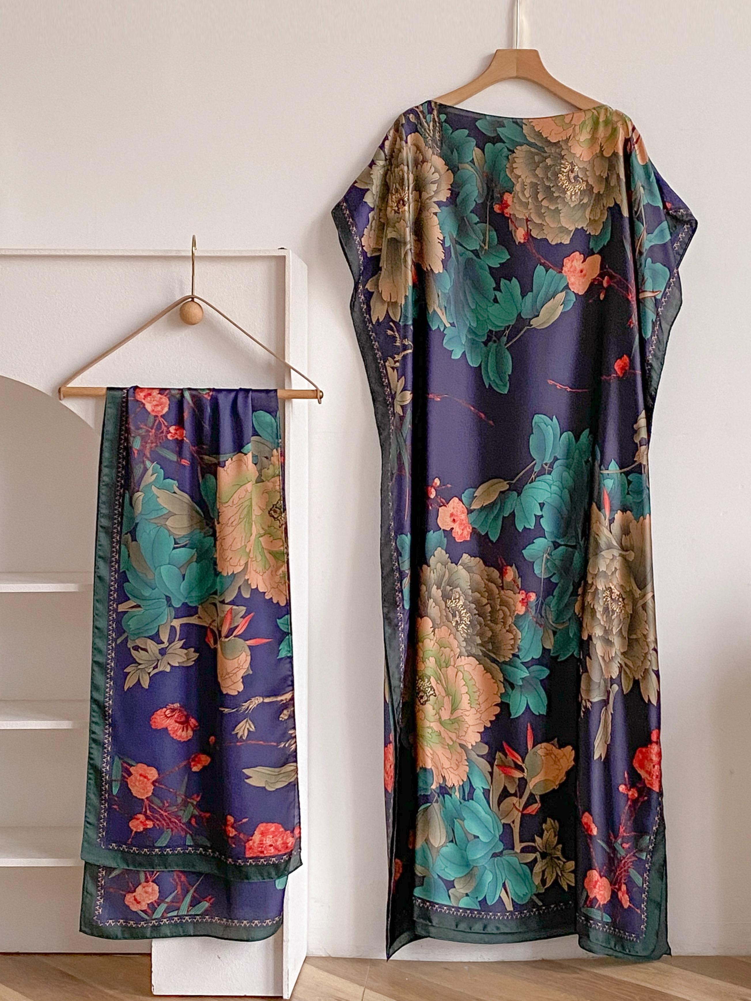 Women's Floral Print Long Scarf & Khimar, Boho Style Scarf & Shawl for Daily Wear, Fashion Accessories for Women & Girls