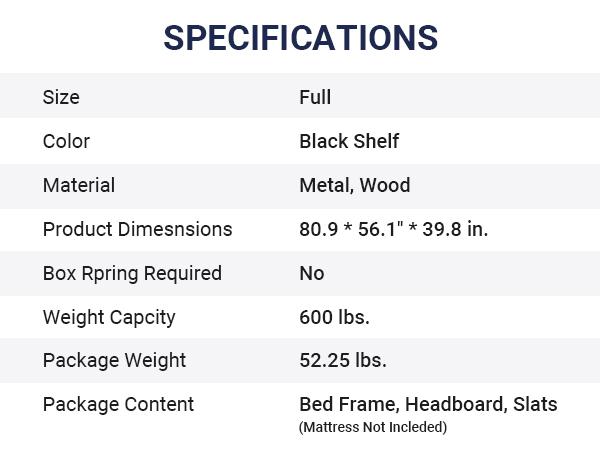 Allewie Modern Twin/Full/Queen/King Bed Frame with 4.7" Headboard Shelf,【Frame Only No Mattress】 Heavy-Duty Platform Bed Frame, No Box Spring Needed, Brown Shelf/Black Shelf,#TikTokShopBlackFriday #Christmas Gifts