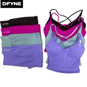 DFYNE Seamless Workout Set for Women 2 Piece - High Waisted Scrunch Booty Shorts and Criss Cross Back Sports Bra Activewear Yoga Gym Outfits