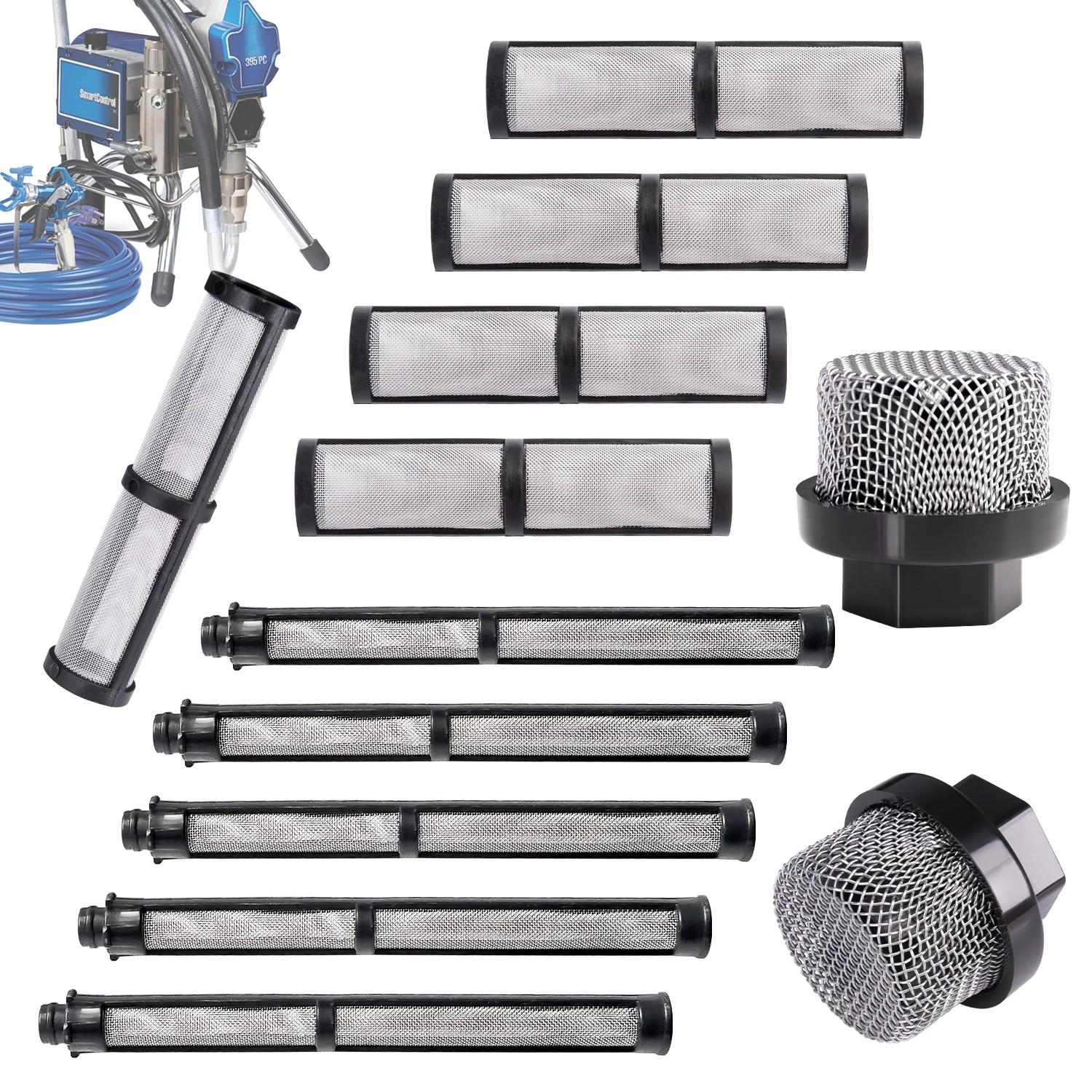 246385 246384 287032 Filter Set for Graco 390 395 490 495 595 3400 Sprayer – Stainless Steel Paint Sprayer Replacement Filters for Pump, Gun & Suction Tube