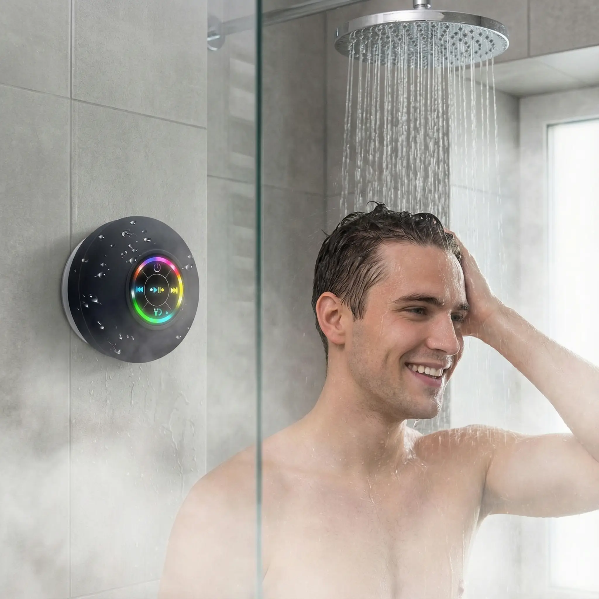 Mini Portable Waterproof Bluetooth Speaker Rechargeable - Multifunctional Wireless Speaker, Strong Suction Cup & Hands-Free Calling, Matte Skin-Feel, USB Charging, Bass & Colorful LED Lighting, Home & Outdoor Use, Portable Speakers