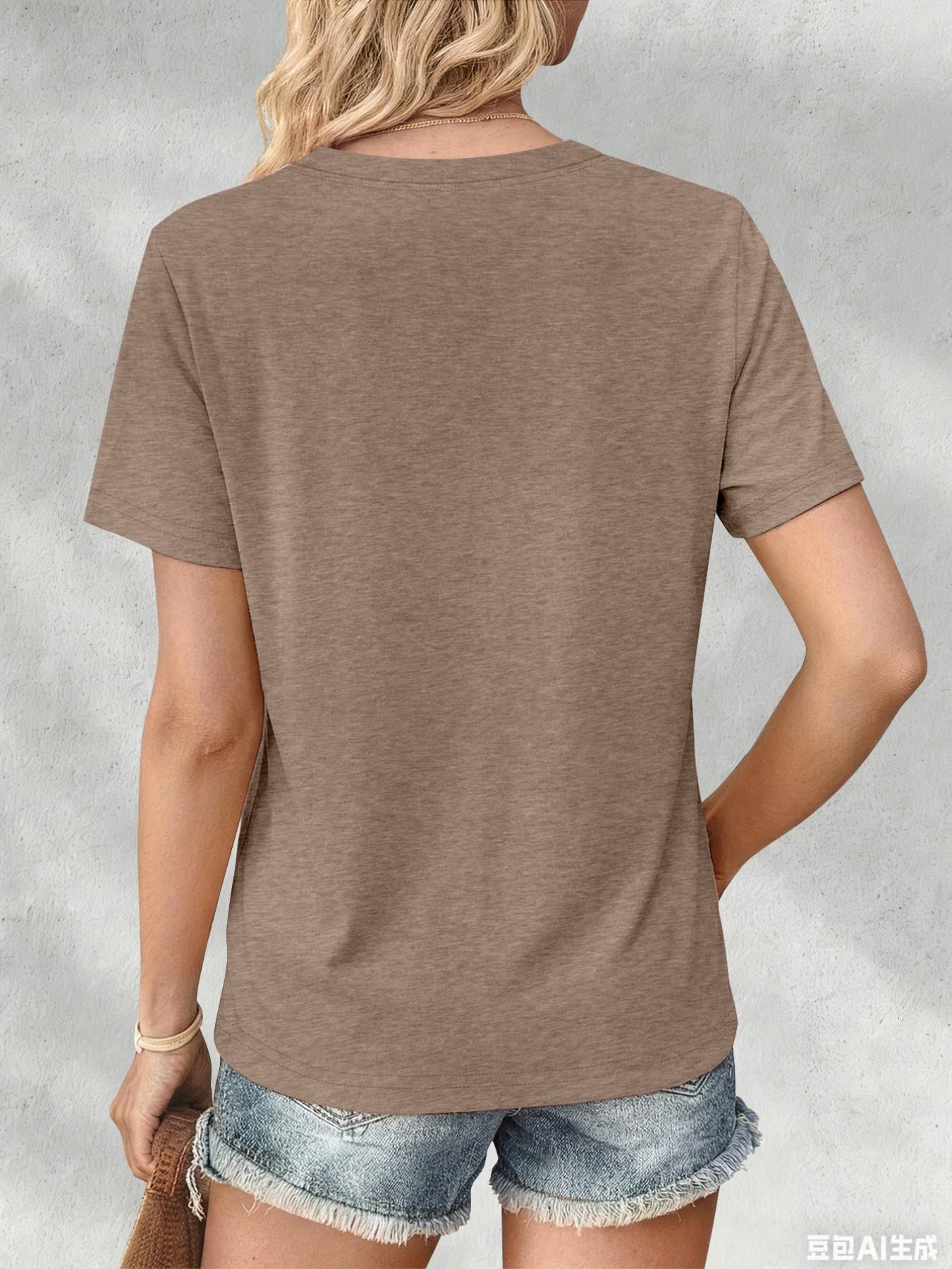 Color Cotton V-Neck Short Sleeve T-Shirt, Casual Fitted Solid Pattern, All Seasons Wear, Comfortable and Stylish