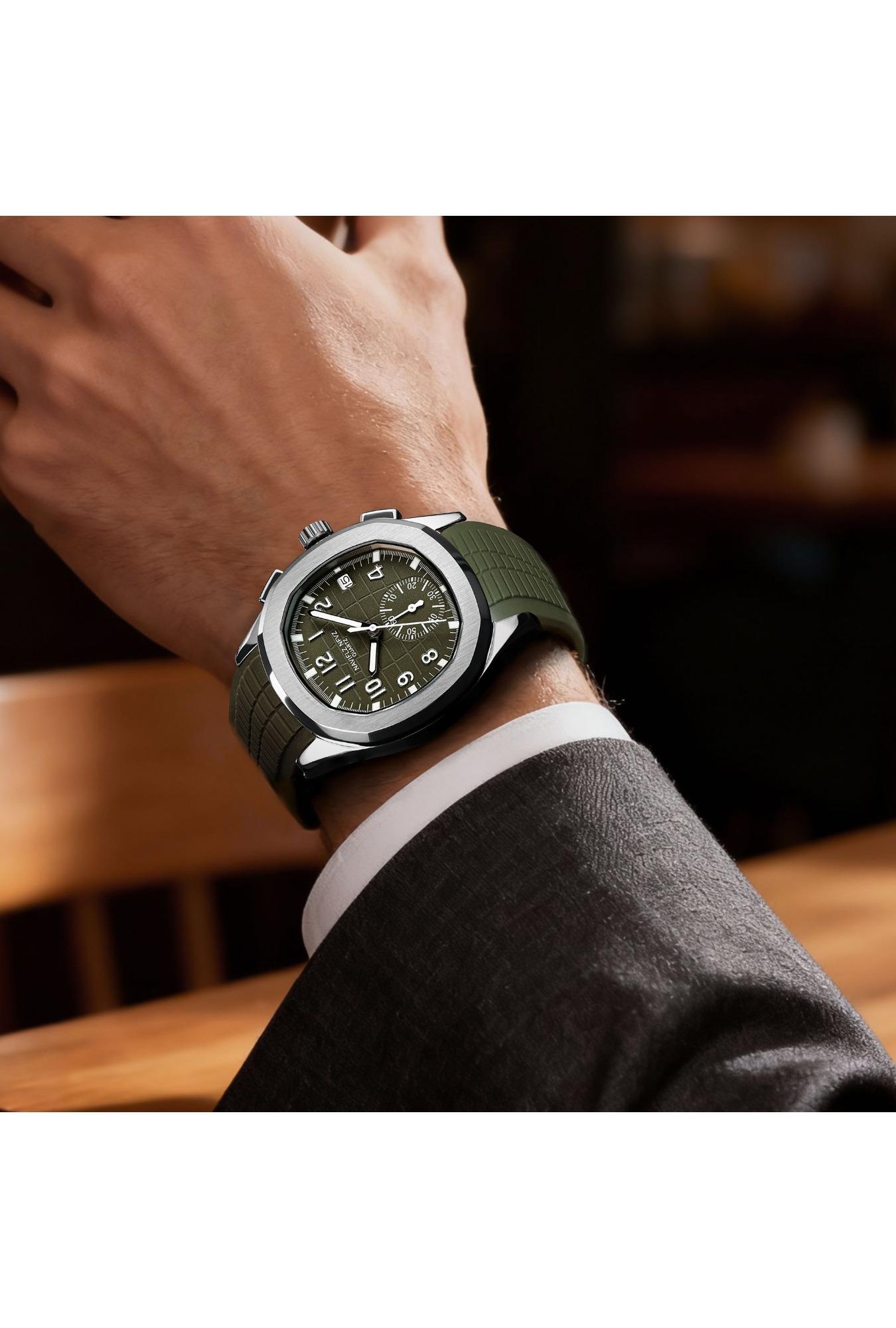 2026 Hot Selling Top Luxury Brand Japan VD53 Mov Chronograph Quartz Watch Stainless Steel Silver-Blue Rubber Strap Luminous Waterproof