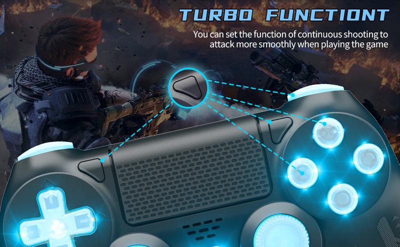 Wireless Controller for PS4, PS4 Controller with LED RGB Light Compatible with PlayStation 4/Slim/Pro/PC (Black)