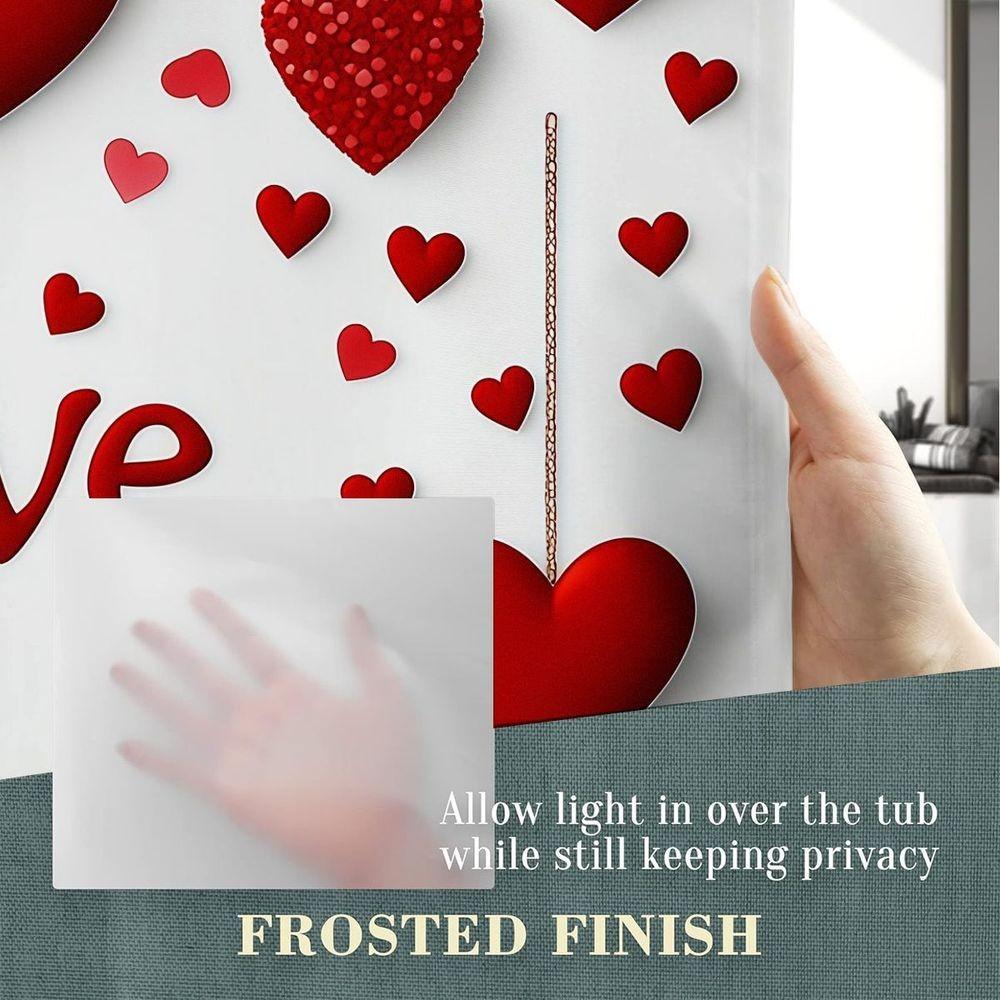 4pcs Romantic Valentine's Day Bathroom Decor Set - Elegant White Shower Curtain with Red and Pink Heart Motif, Adorable Matching Bathroom Mat, Toilet Base Rug, and Lid Cover, Perfect for Creating a Love-Inspired Oasis in Your Home Shower Curtain Sets