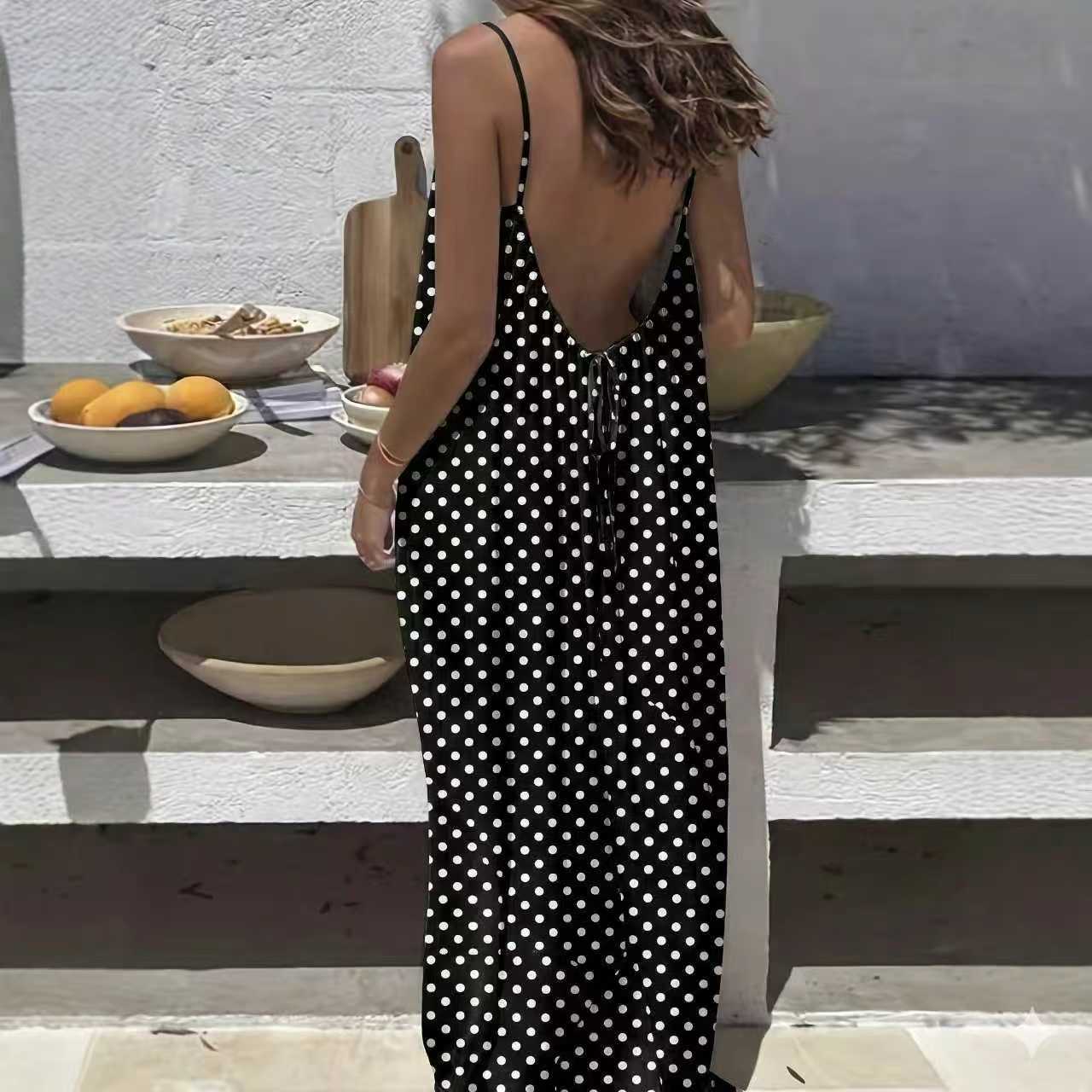 2026 Women's Nightdress Printed Halter Neck Backless Loose Nightgown Casual Homewear in Leopard Print