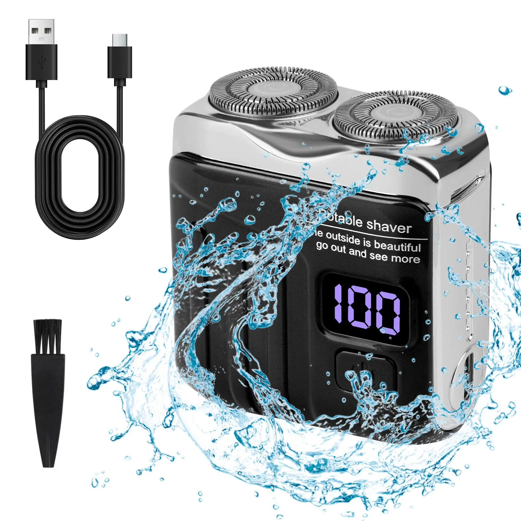 Men's Cordless Rechargeable Mini Electric Rotary Shaver - Dual-Ring Razor with Magnetic Washable Floating Head, Travel Size, IPX7 Water Resistant, 9000 RPM Portable Beard Trimmer