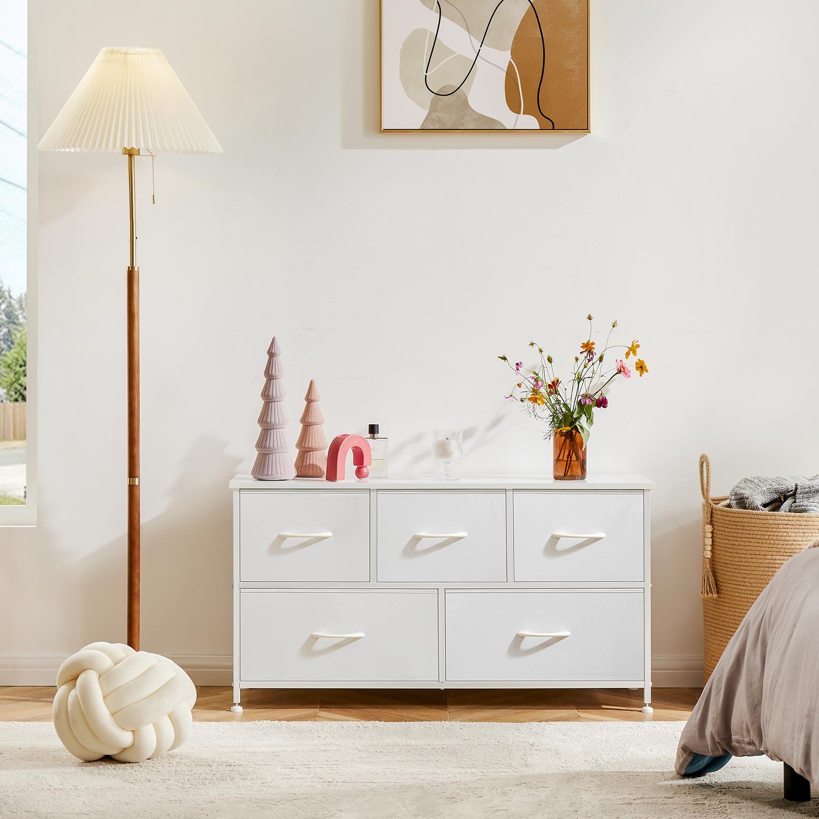 Fabric Storage Cabinet with 5 Drawers | Dressing Table TV Unit with Small Wardrobe for Bedroom & Living Room furniture indoor Organization Aesthetic Modern Design Interior