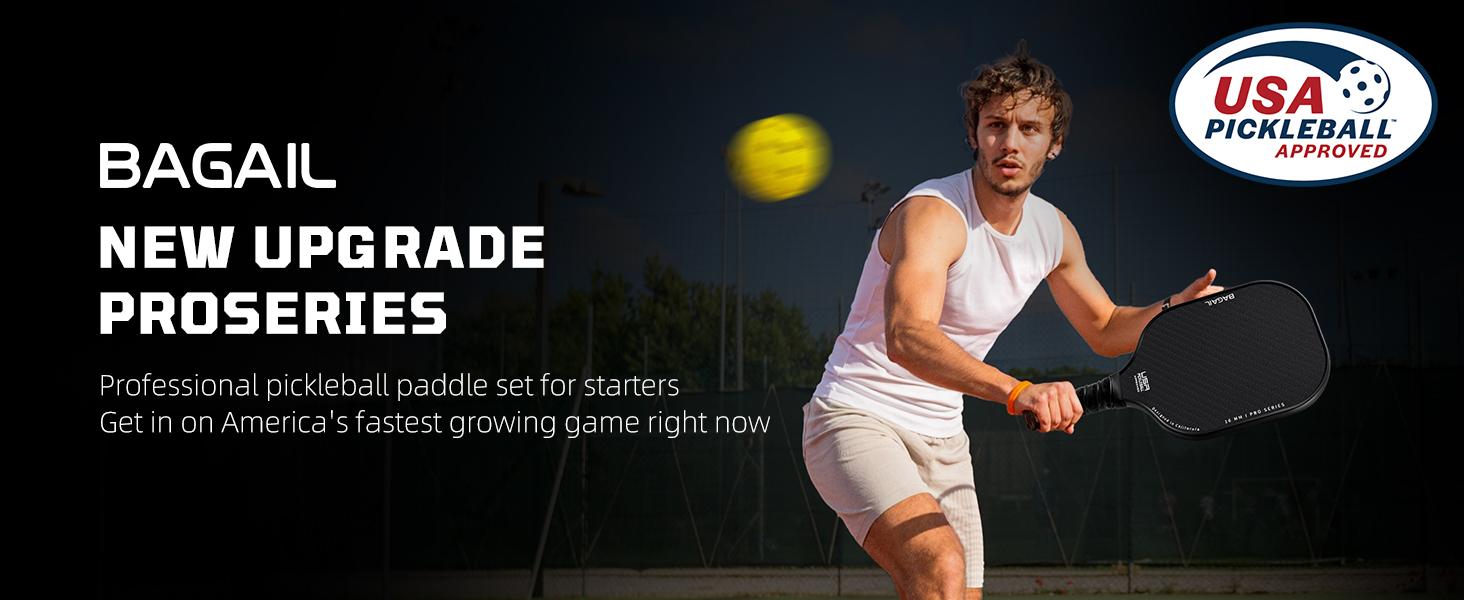 【SpringStatements】BAGAIL Pickleball Paddles, USAPA Approved Fiberglass Surface Pickleball Set, Lightweight Pickle Ball Rackets with 4 Balls, 1 Bag, Designed in California for Traction and Stability sport family