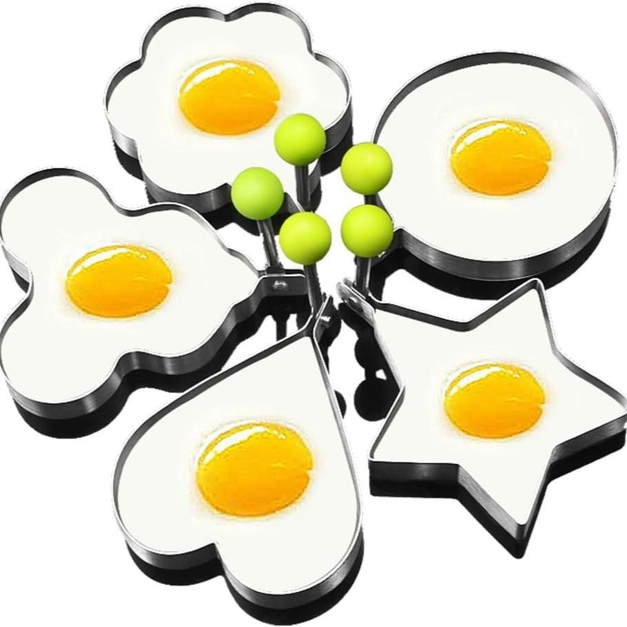 5 Pack Round Fried Egg Rings Mold Set, Non-Stick Cooking Tool, Multifunctional Egg Shaper for Breakfast, Pancakes, Omelets and Sandwiches