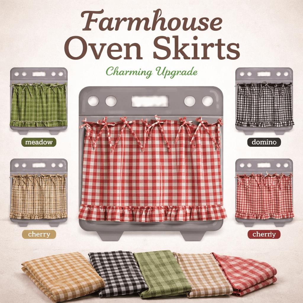 Farmhouse Style Oven Skirt Curtain, Grid Design with Ruffle Edge Strap Cabinet Cover - Suitable for Rural Kitchen Decoration, Oven Stove Cover Curtain, Cabinet Cover Panel, Home Kitchen Rural Style Apron, Durable Cover