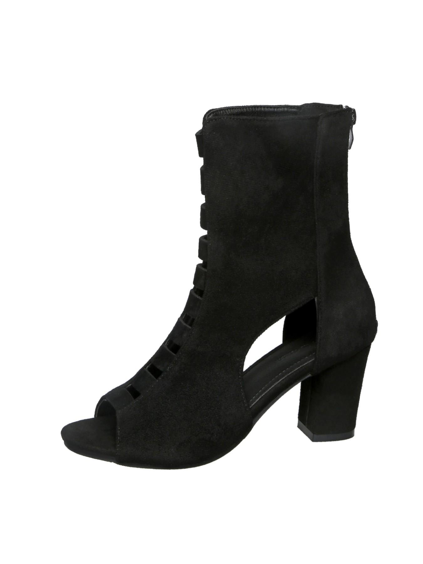 Women Peep Toe Cutout Ankle Booties Trendy Suede Hollow Out Sandal Boots Back Zipper Chunky Block Heels Dance Street Concert Evening Daily Outfits 1 Color Solid Black Dressy Summer Shoes