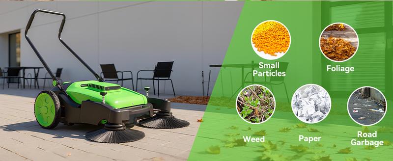 41" Walk-Behind Hand Push Floor Sweeper, 15-Gal Large Capacity, Folding Handle, 46000 SqFt/Hour, Ideal for Large Area Cleaning in Stores, Farms, Stable, Indoor & Outdoor Use