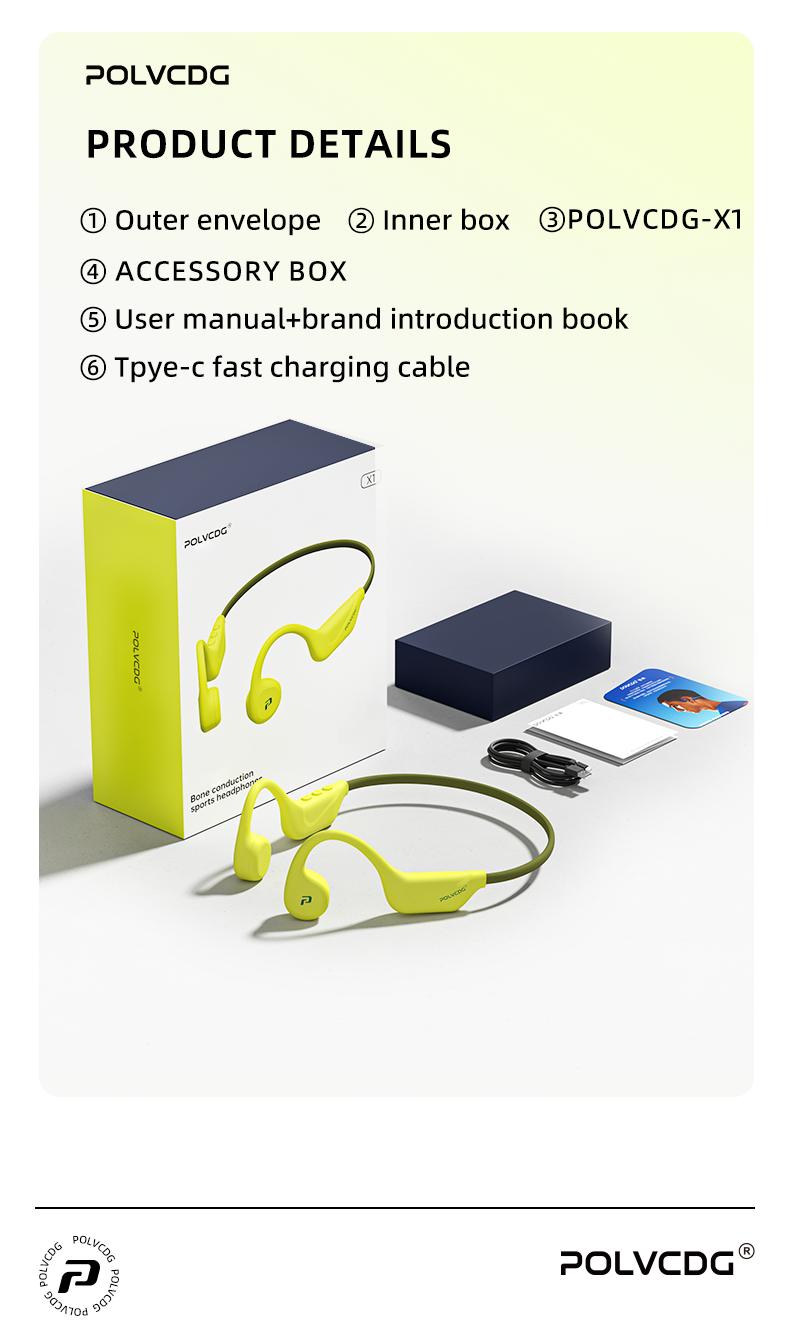 Polvcdg Bone Conduction Bluetooth Wireless Headphones - High-quality sound, suitable for connecting to mobile phones. Perfect for calls, while exercising, running or during sports. Sweat-resistant. Long-wearing without causing discomfort Christmas gift