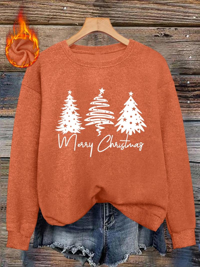 [Autumn and Winter] Merry Christmas Women's Casual Fashion Round Neck Faux Sweater Top, Women's Christmas Round Neck Faux Sweater Top - Christmas Tree Print Comfortable Round Neck Faux Sweater Top, Lady