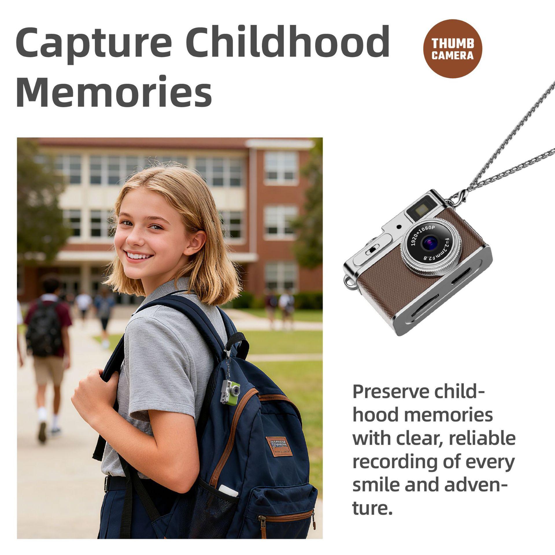 HD 1080P Retro Camera Keychain Mini Camera, 0.96 Inch HD Screen, Long Lasting Battery, Includes 8GB TF Memory Card