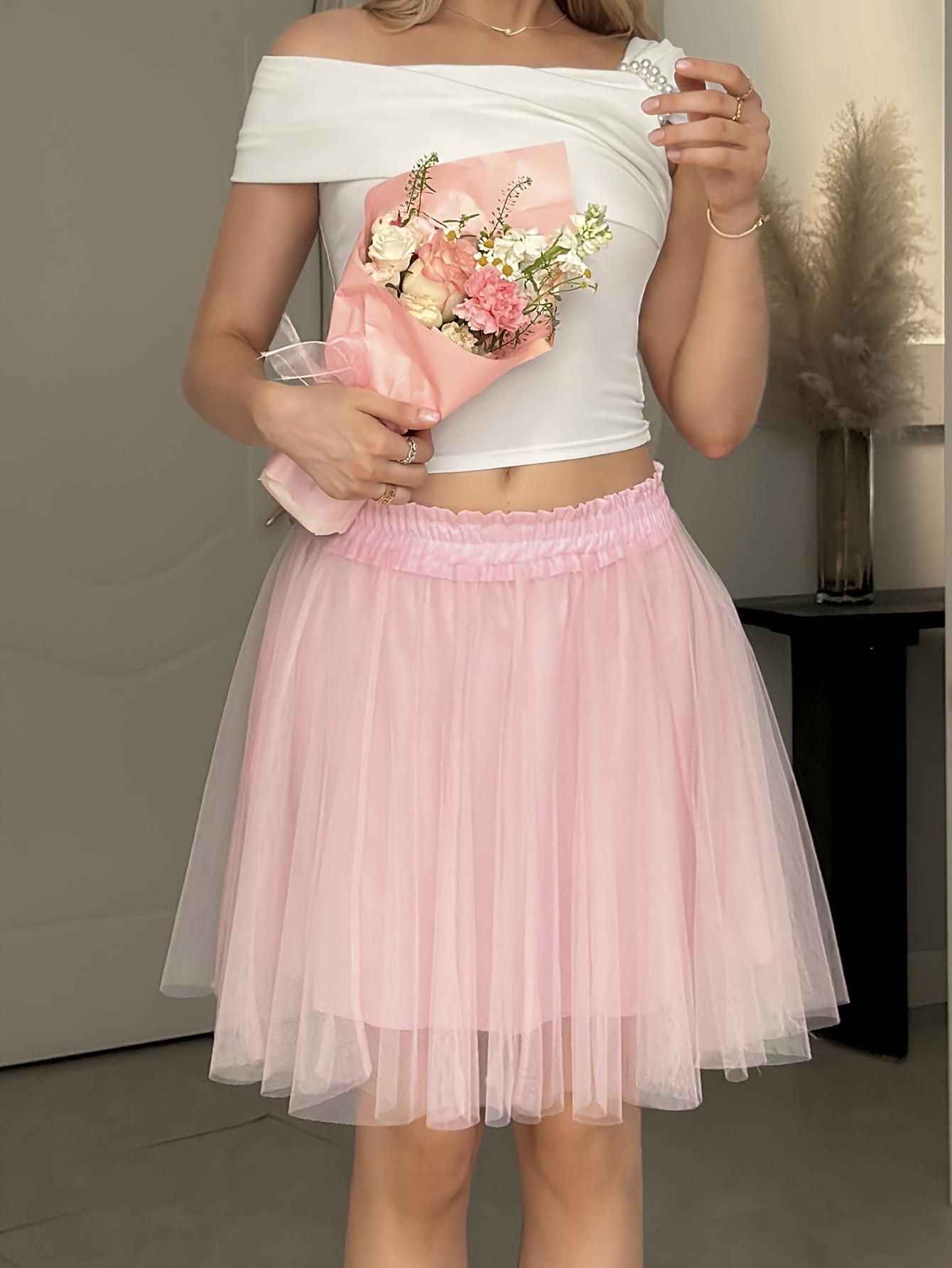 Women'S High-Waisted Chiffon Mini Skirt, Elastic Waist A-Line Fluffy Skirt