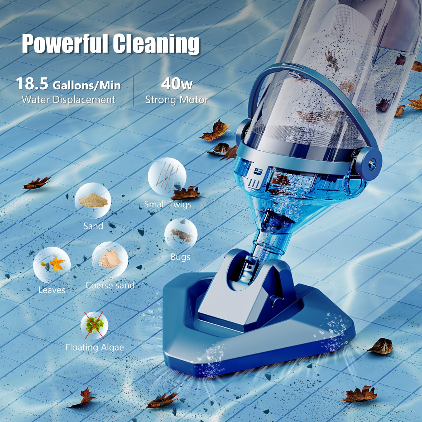 【10-OFF!!!】Ehulk Pro Cordless Pool Vacuum- 18.5 GPM Powerful Suction, 70min Runtime & 13.4" Wide Head, XL Capacity Handheld Rechargeable Pool Cleaner for Inground/Above Ground Pools with Telescopic Pole (Blue) 【10-OFF!!!】Ehulk Pro Cordless Pool Vacuum- 18.5 GPM Powerful Suction, 70min Runtime & 13.4" Wide Head, XL Capacity Handheld Rechargeable Pool Cleaner for Inground/Above Ground Pools with Telescopic Pole (Blue)