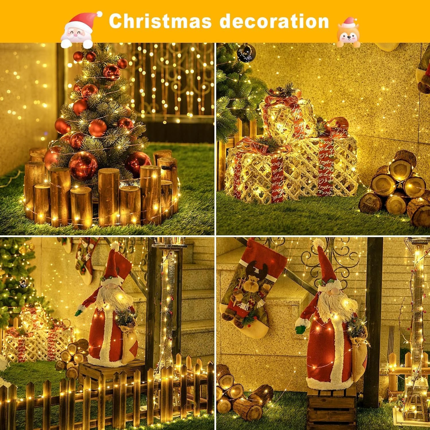 2-Pack Solar String Lights, Total Length 104.98 Feet, 300 LED Outdoor Solar Fairy Lights, 8 Modes of Solar Twinkling Lights, Mini LED Solar String Lights, Suitable for Christmas Garden Party Decorations, Warm White Color, IP44 Waterproof