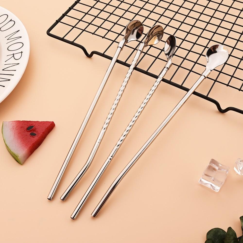 9-Piece Reusable Stainless Steel Straw Spoon Cutlery Set, Ideal for Bar Parties, Durable and Eco-Friendly Dining Accessories